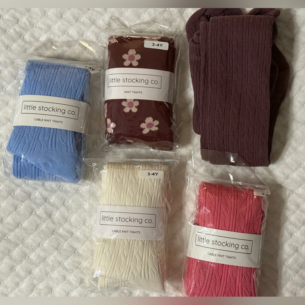 5 pairs Little Stocking Co. Tights Set - Blue, Cream, Pink, burgundy 3-4Y NWT